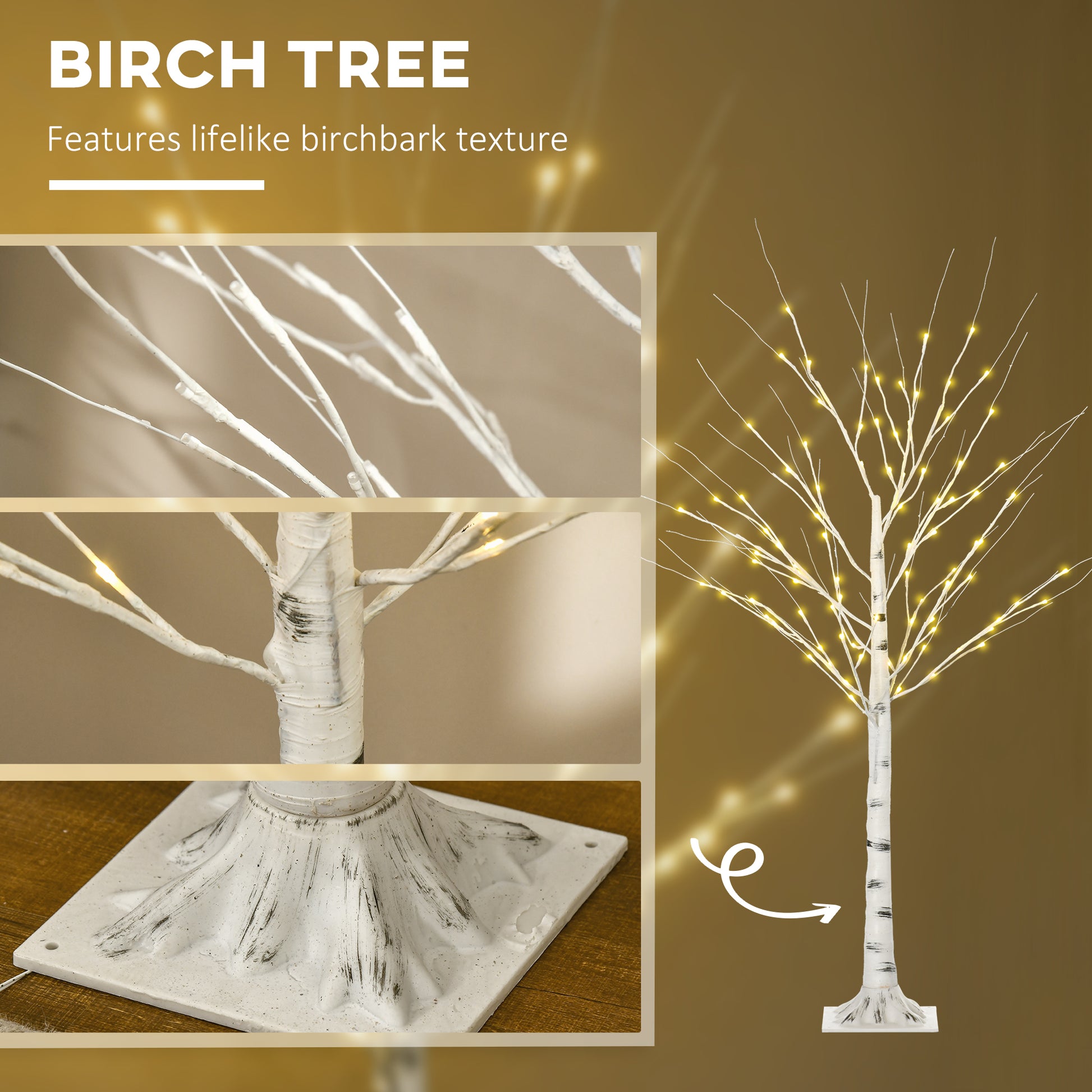 5 ft Artificial Birch Tree - 96 Warm White LED Lights-Home Furnishings > Holiday & Seasonal > Christmas Decorations > Artificial Tree Light-DECOROLALA