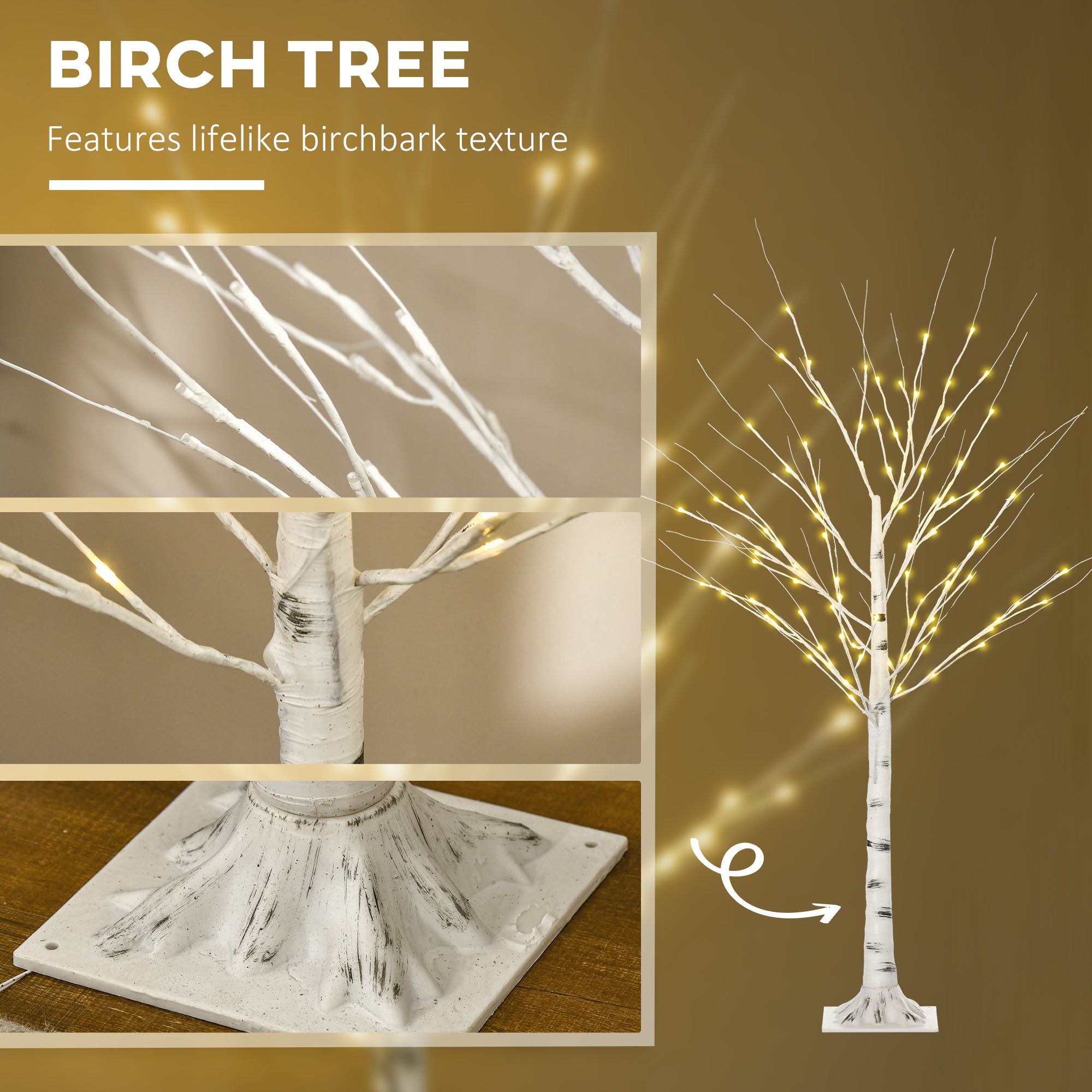 5 ft Artificial Birch Tree - 96 Warm White LED Lights-Home Furnishings > Holiday & Seasonal > Christmas Decorations > Artificial Tree Light-DECOROLALA