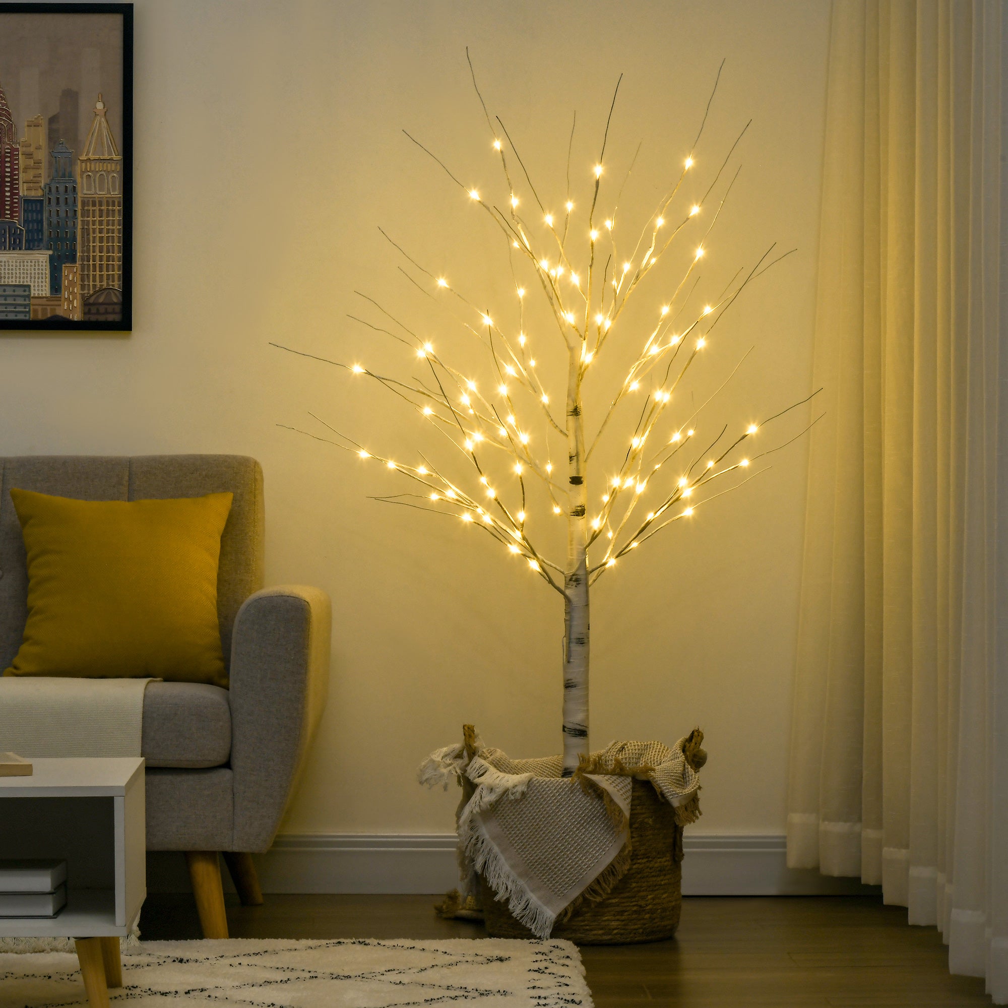 5 ft Artificial Birch Tree - 96 Warm White LED Lights-Home Furnishings > Holiday & Seasonal > Christmas Decorations > Artificial Tree Light-DECOROLALA