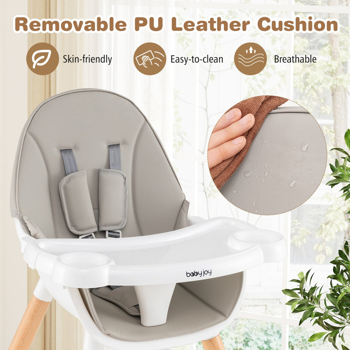 5-in-1 Baby Wooden Convertible High Chair -Gray-High Chairs-DECOROLALA