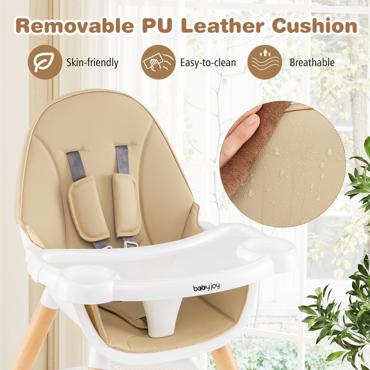 5-in-1 Baby Wooden Convertible High Chair-Khaki-High Chairs-DECOROLALA
