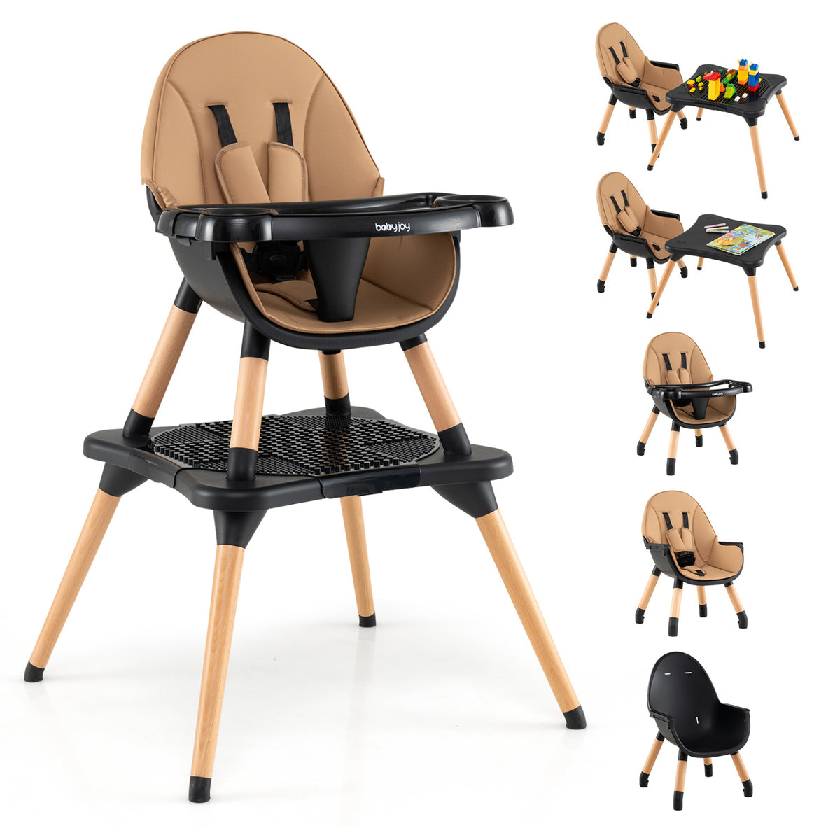 5-in-1 Convertible High Chair - Coffee 6-36 Months-High Chairs-DECOROLALA