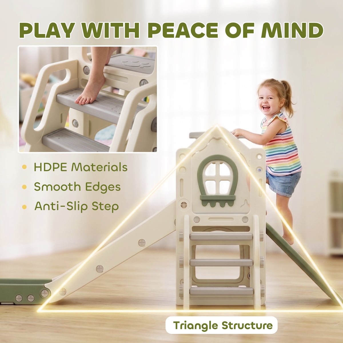 Foldable 5 in 1 Toddler Slide with Ladder, Climbing Wall, Basketball Hoop, Storage and Basketball for 1-3 Years, Cream-Toys & Games > Kids Outdoor Play > Gym Sets & Swings-DECOROLALA