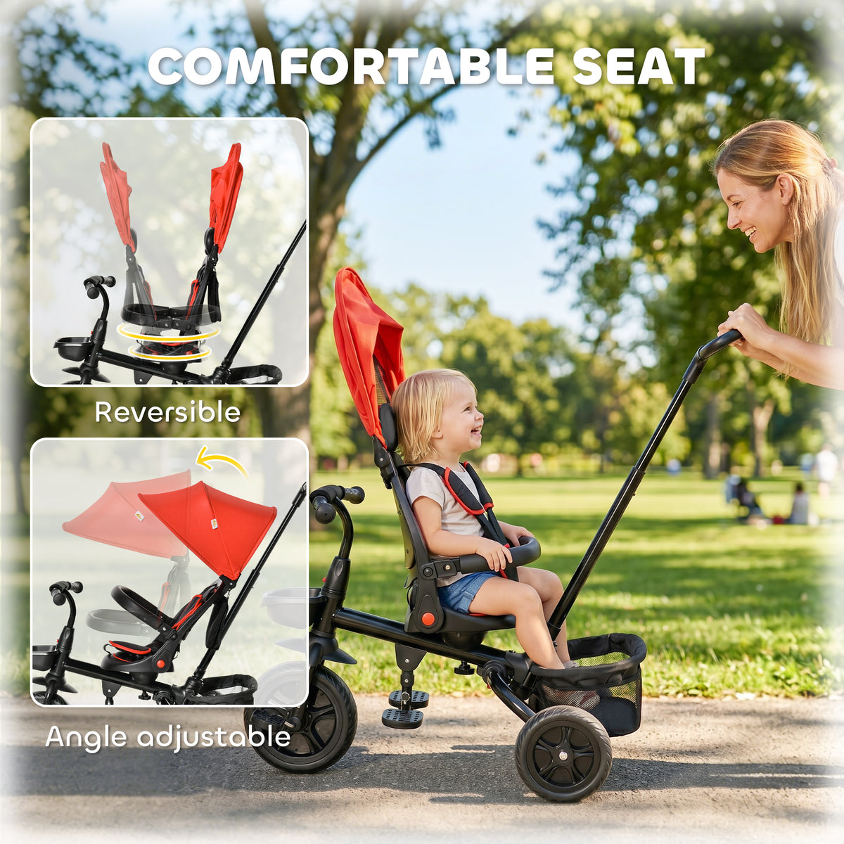 Tricycle for Toddler 5 in 1 Kids Trike, Foldable Converts Stroller to Toddler Bike, Adjustable Backrest & Curved Canopy, Detachable Guardrail & Handle for 1-5 Years Old-Toys & Games > Baby & Toddler Toys > Riding & Rocking Toys > Tricycles for Kids-DECOROLALA