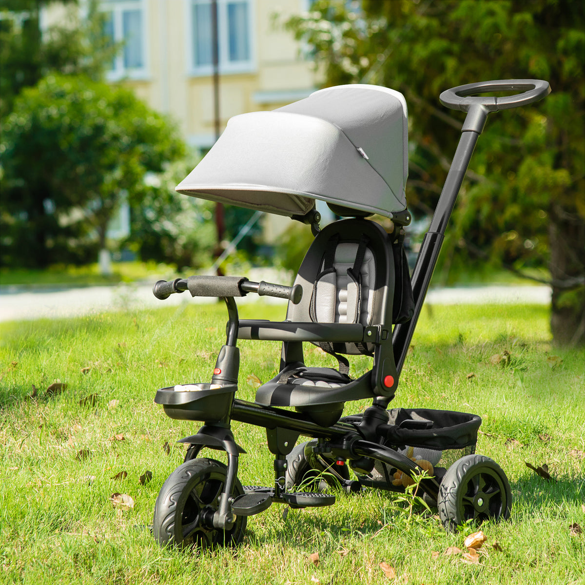 Tricycle for Toddler 5 in 1 Kids Trike, Foldable Converts Stroller to Toddler Bike, Adjustable Backrest & Curved Canopy, Detachable Guardrail & Handle for 1-5 Years Old-Toys & Games > Baby & Toddler Toys > Riding & Rocking Toys > Tricycles for Kids-DECOROLALA