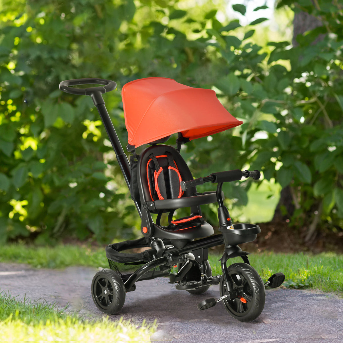 Tricycle for Toddler 5 in 1 Kids Trike, Foldable Converts Stroller to Toddler Bike, Adjustable Backrest & Curved Canopy, Detachable Guardrail & Handle for 1-5 Years Old-Toys & Games > Baby & Toddler Toys > Riding & Rocking Toys > Tricycles for Kids-DECOROLALA