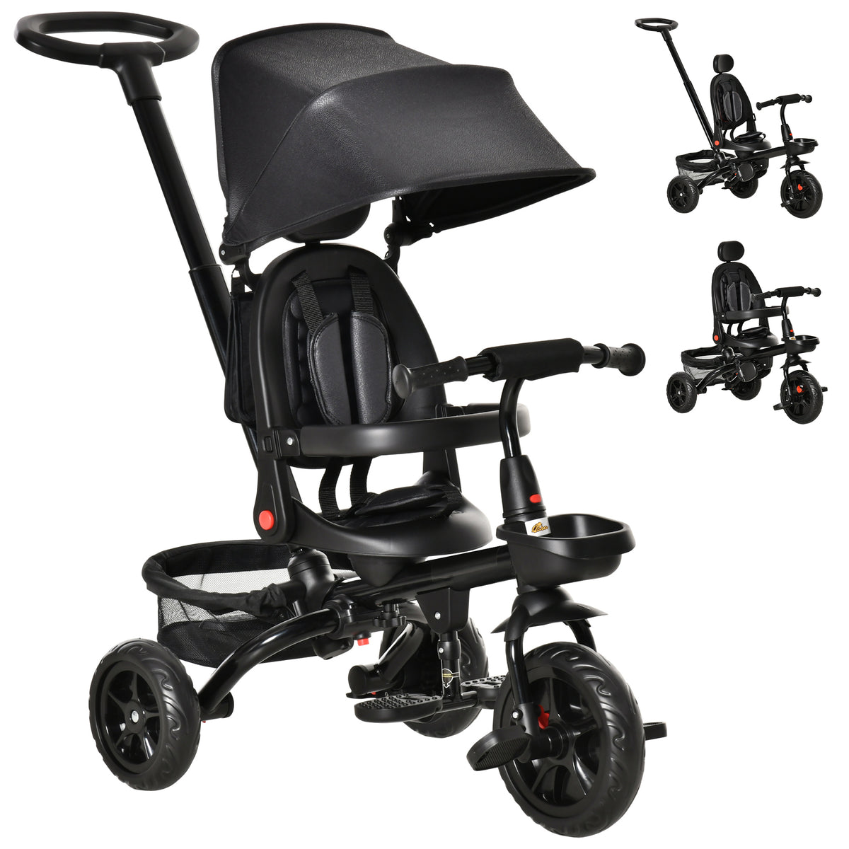 Tricycle for Toddler 5 in 1 Kids Trike, Foldable Converts Stroller to Toddler Bike, Adjustable Backrest & Curved Canopy, Detachable Guardrail & Handle for 1-5 Years Old-Toys & Games > Baby & Toddler Toys > Riding & Rocking Toys > Tricycles for Kids-DECOROLALA