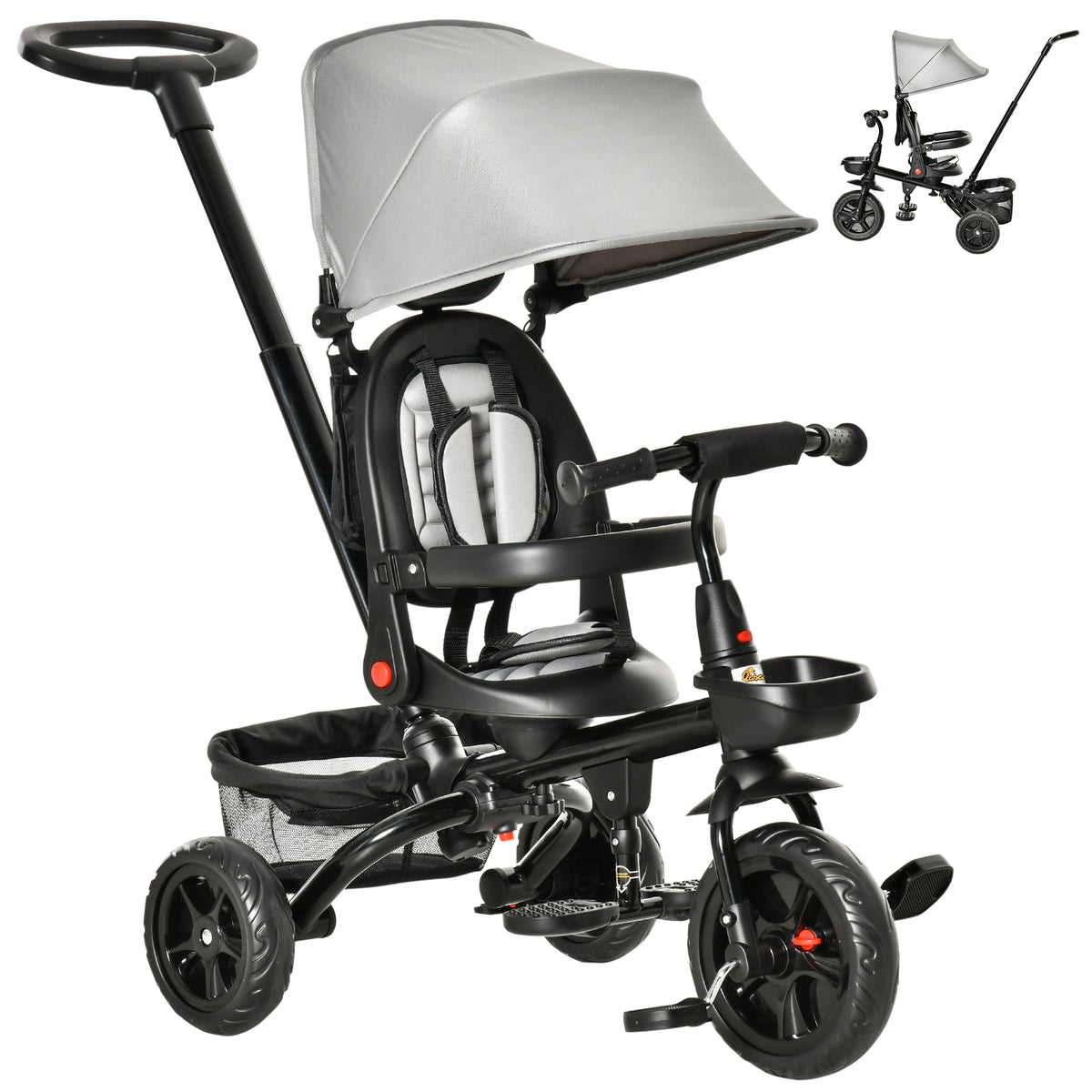 Tricycle for Toddler 5 in 1 Kids Trike, Foldable Converts Stroller to Toddler Bike, Adjustable Backrest & Curved Canopy, Detachable Guardrail & Handle for 1-5 Years Old-Toys & Games > Baby & Toddler Toys > Riding & Rocking Toys > Tricycles for Kids-DECOROLALA