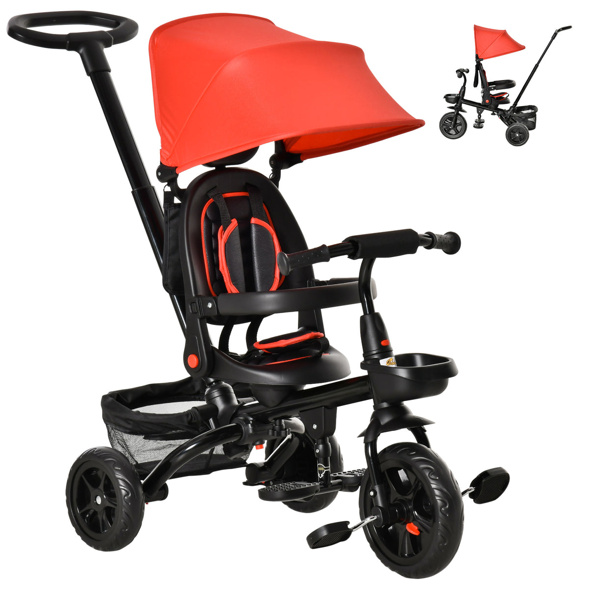 Tricycle for Toddler 5 in 1 Kids Trike, Foldable Converts Stroller to Toddler Bike, Adjustable Backrest & Curved Canopy, Detachable Guardrail & Handle for 1-5 Years Old-Toys & Games > Baby & Toddler Toys > Riding & Rocking Toys > Tricycles for Kids-DECOROLALA