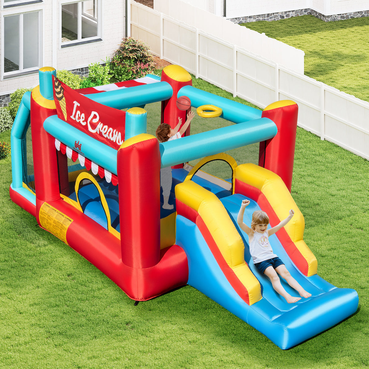 Château gonflable 5-en-1 sur le thème de la glace, avec piscine à balles et toboggan, soufflerie de 480 W incluse