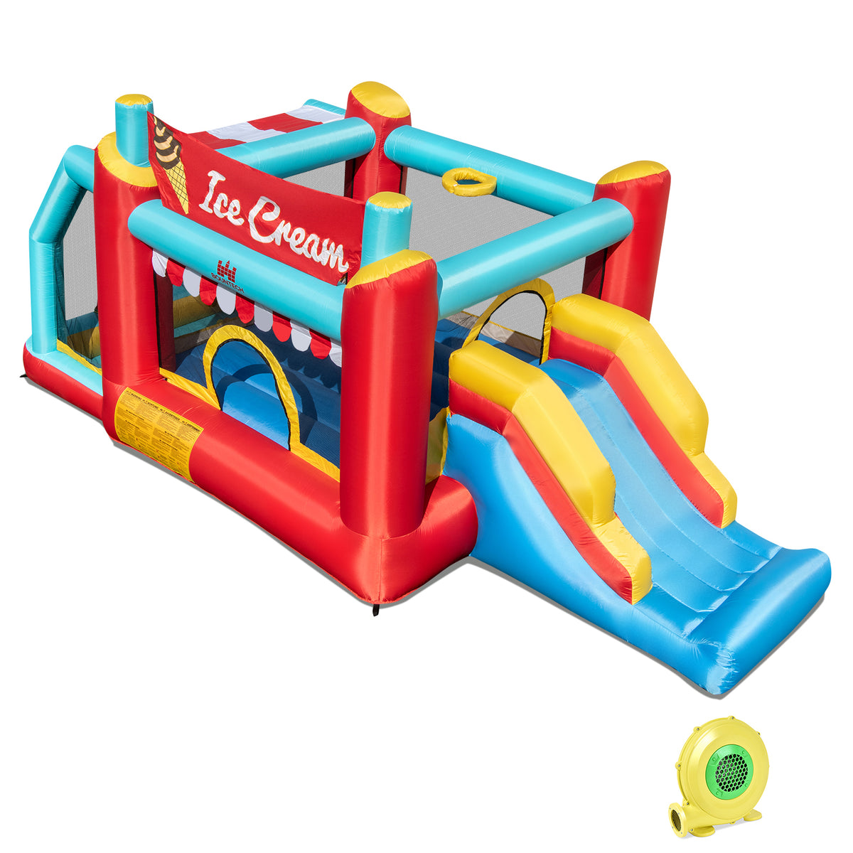 Château gonflable 5-en-1 sur le thème de la glace, avec piscine à balles et toboggan, soufflerie de 480 W incluse