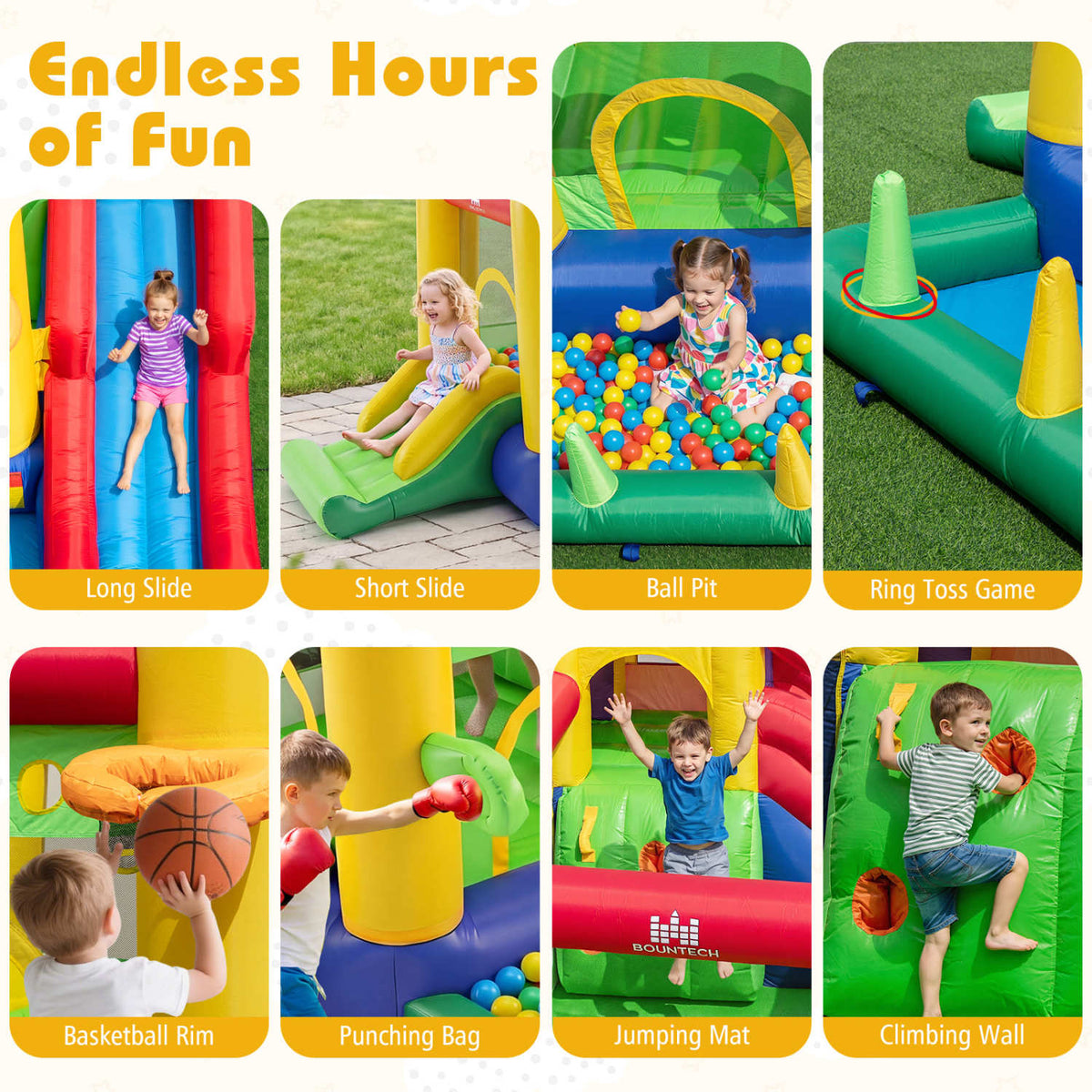 5-in-1 Inflatable Bouncy Castle with Double Slides and 735W Blower-Inflatable Bounce Houses-DECOROLALA