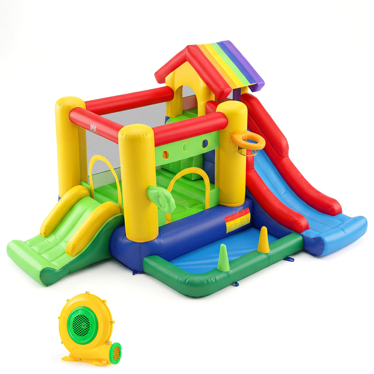 5-in-1 Inflatable Bouncy Castle with Double Slides and 735W Blower-Inflatable Bounce Houses-DECOROLALA