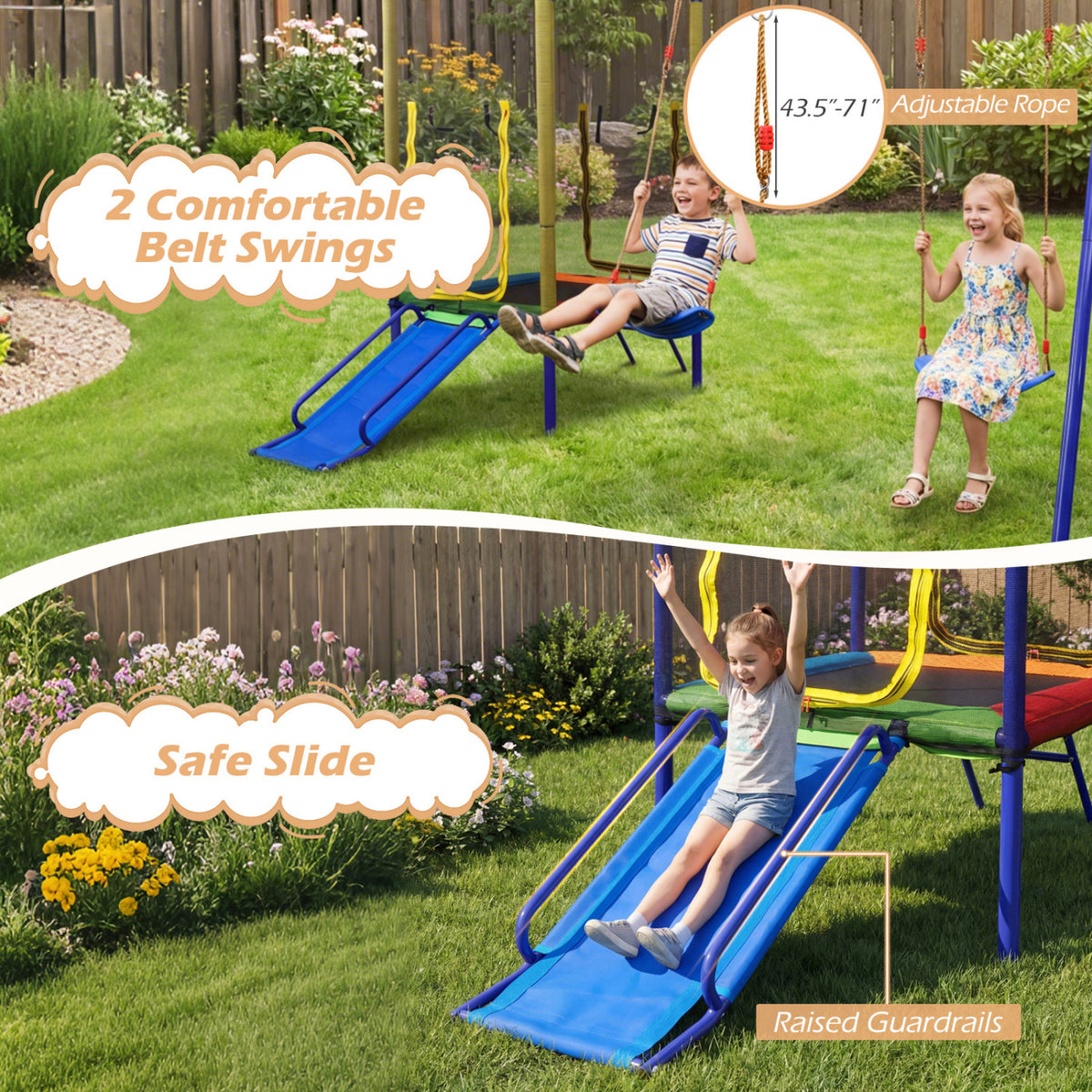 Balançoire 5-en-1 pour enfants, pour jardin, avec structure métallique robuste - jaune