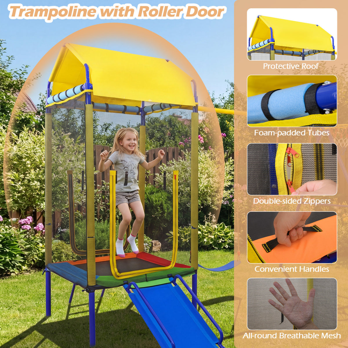 Balançoire 5-en-1 pour enfants, pour jardin, avec structure métallique robuste - jaune
