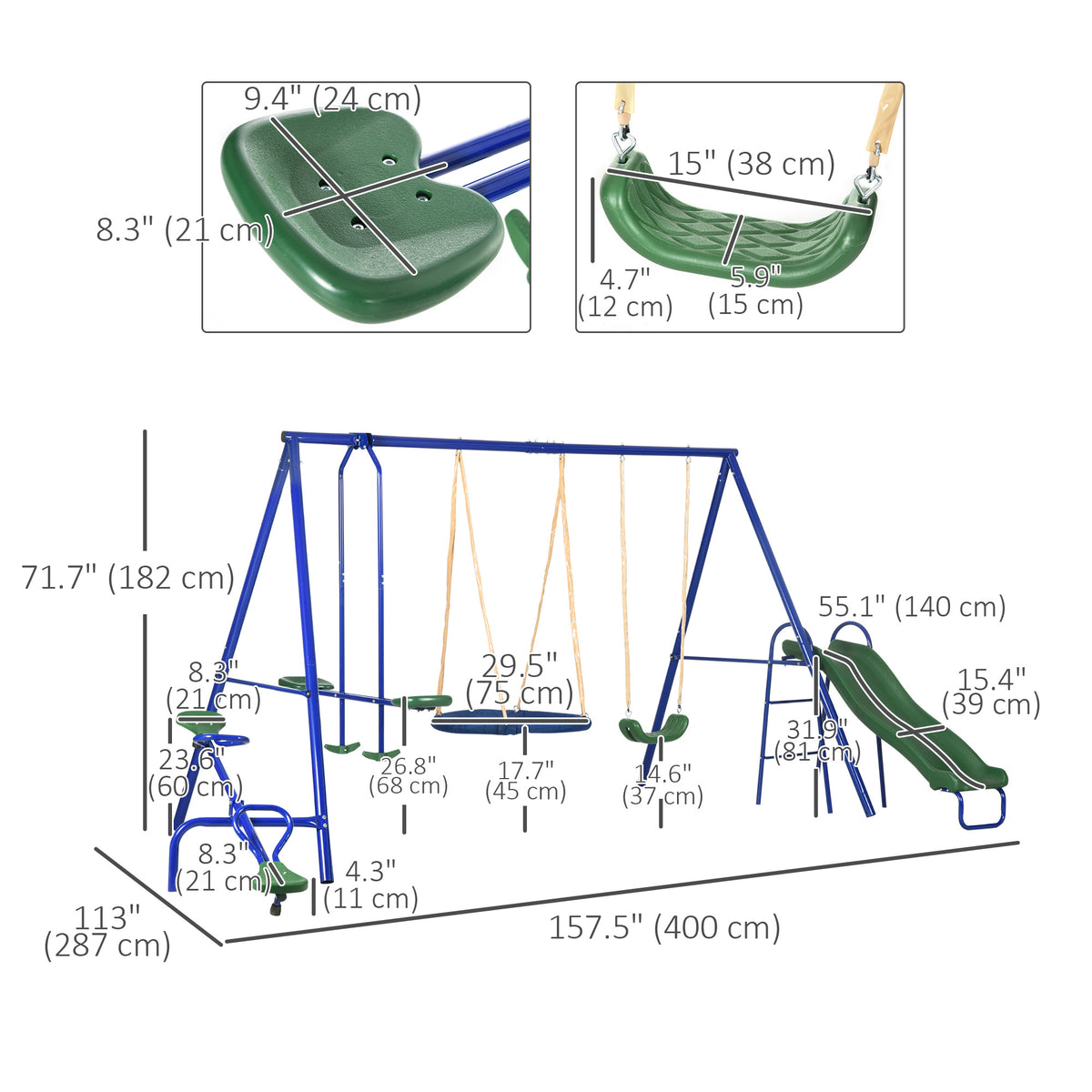 5 in1 Kids Swing Set with Saucer Swing, Slide, Seesaw, Glider, Swing Seat for Backyard, Playground-Toys & Games > Kids Outdoor Play > Gym Sets & Swings-DECOROLALA