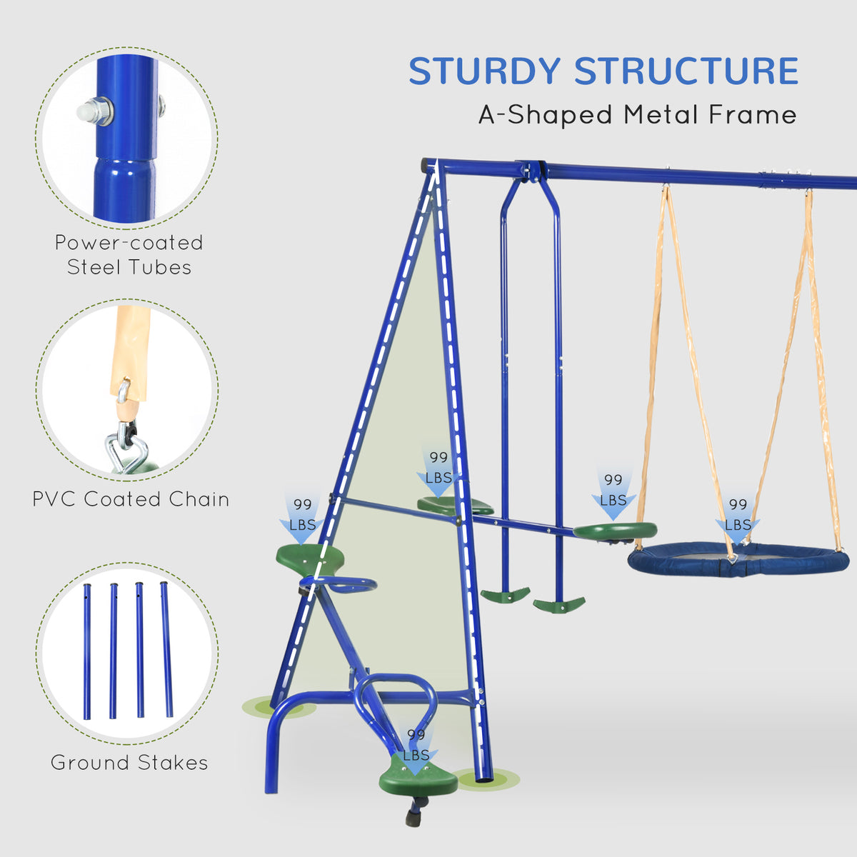 5 in1 Kids Swing Set with Saucer Swing, Slide, Seesaw, Glider, Swing Seat for Backyard, Playground-Toys & Games > Kids Outdoor Play > Gym Sets & Swings-DECOROLALA
