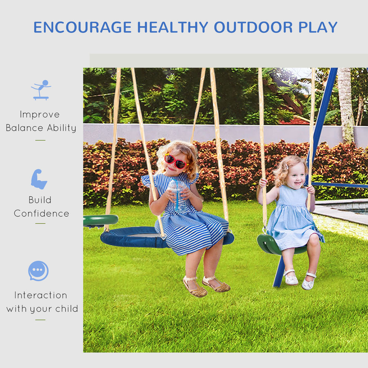 5 in1 Kids Swing Set with Saucer Swing, Slide, Seesaw, Glider, Swing Seat for Backyard, Playground-Toys & Games > Kids Outdoor Play > Gym Sets & Swings-DECOROLALA