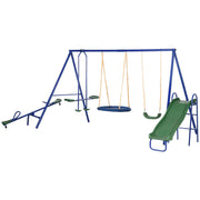 5 in1 Kids Swing Set with Saucer Swing, Slide, Seesaw, Glider, Swing Seat for Backyard, Playground-Toys & Games > Kids Outdoor Play > Gym Sets & Swings-DECOROLALA