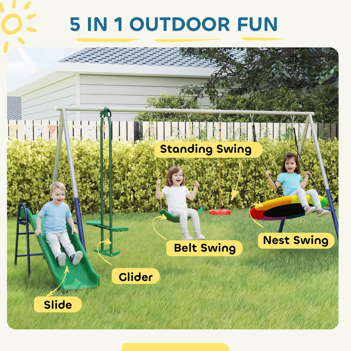 5-in-1 Kids Swing Set with Slide and Swings - 770lbs Capacity-Toys & Games > Kids Outdoor Play > Gym Sets & Swings-DECOROLALA