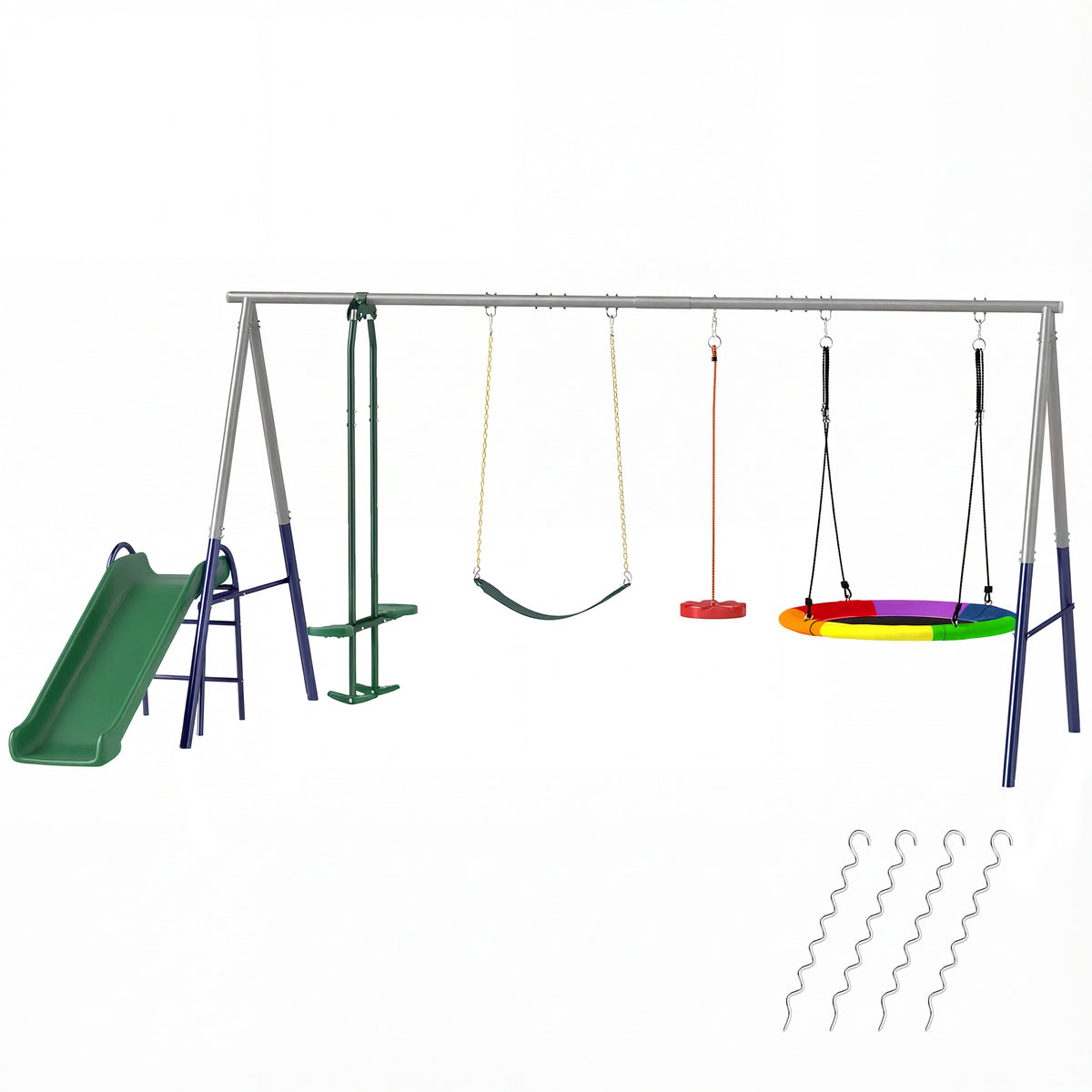 5-in-1 Kids Swing Set with Slide and Swings - 770lbs Capacity-Toys & Games > Kids Outdoor Play > Gym Sets & Swings-DECOROLALA