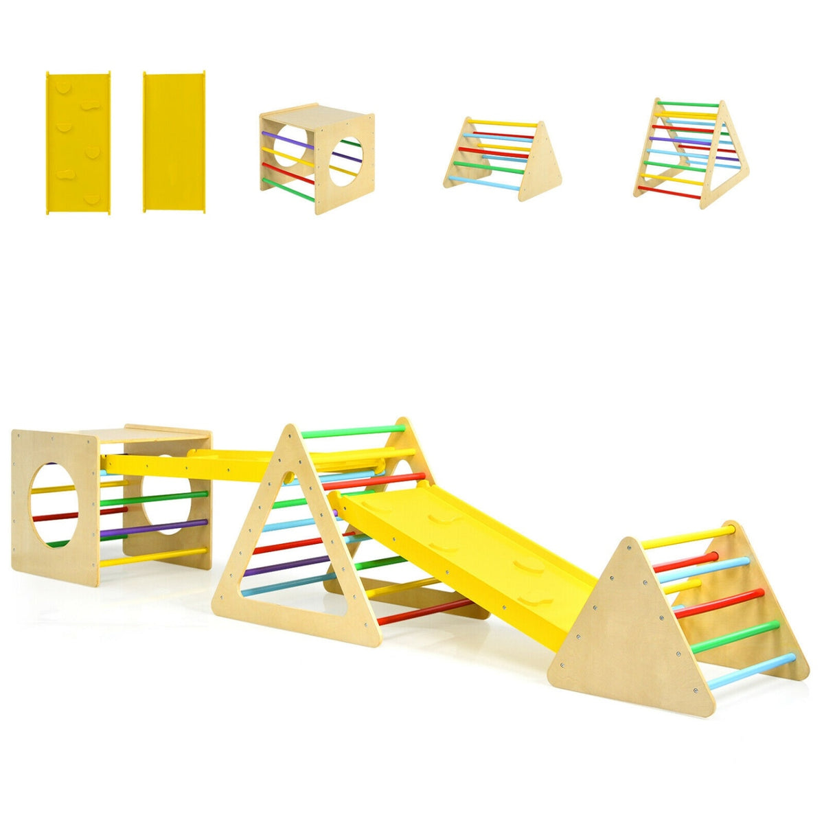 5 in 1 Kids Triangle Climber Play Gym Set with 2 Ramps
