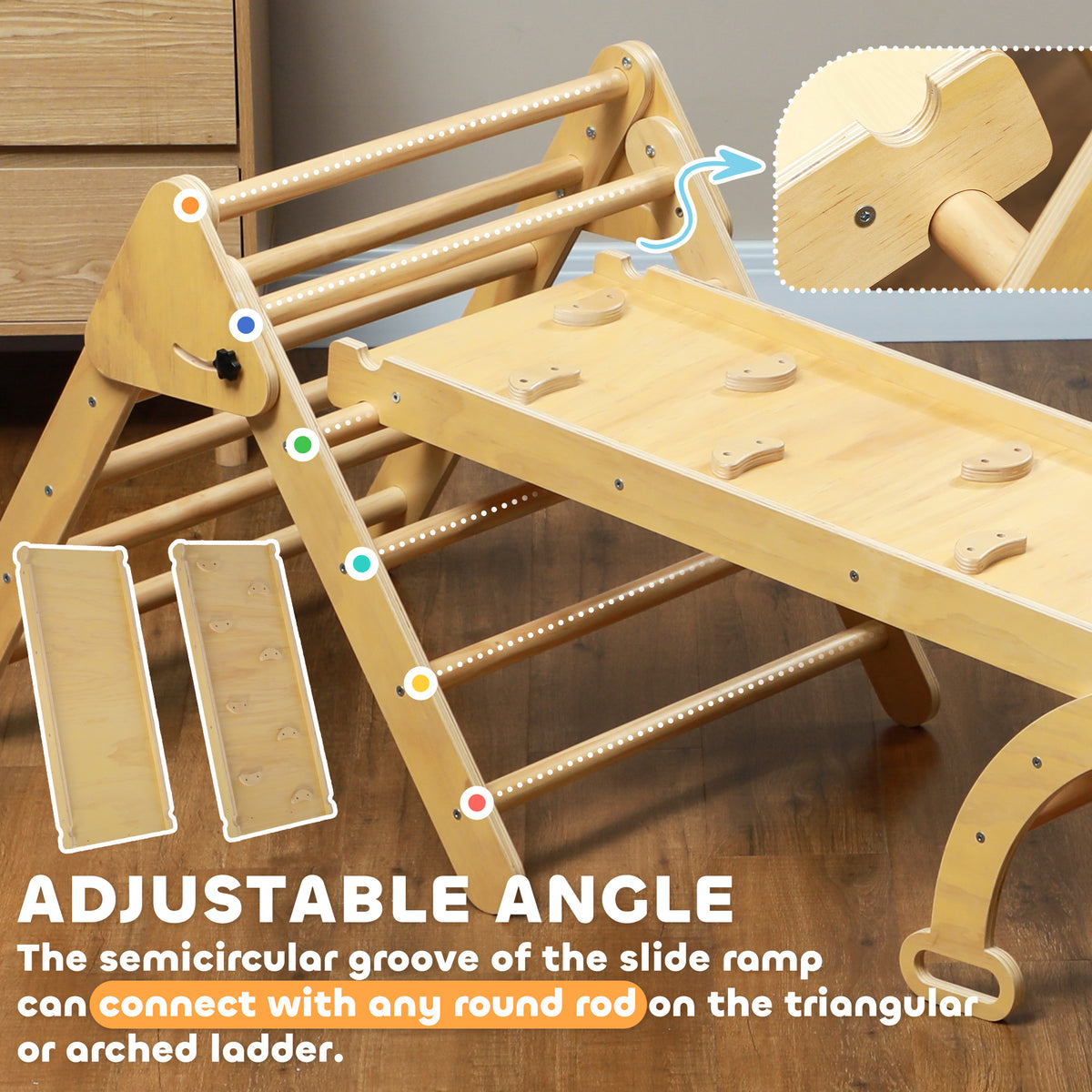 5 in 1 Pikler Triangle Set with Ladder, Ramp, Arch, for 18-48 months, Multicolour-Toys & Games > Baby & Toddler Toys > Kids Gym & Playmats-DECOROLALA