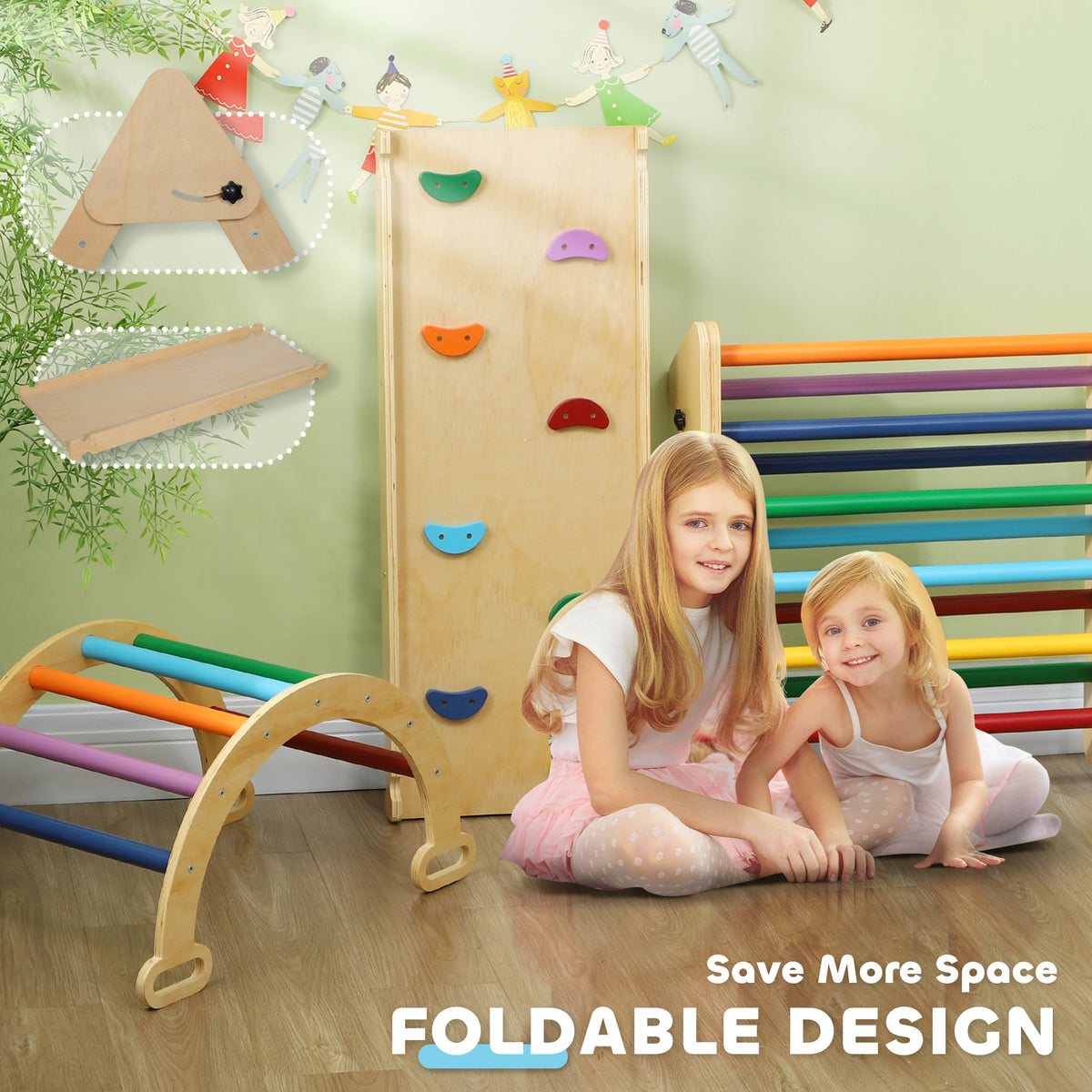 5 in 1 Pikler Triangle Set with Ladder, Ramp, Arch, for 18-48 months, Multicolour-Toys & Games > Baby & Toddler Toys > Kids Gym & Playmats-DECOROLALA