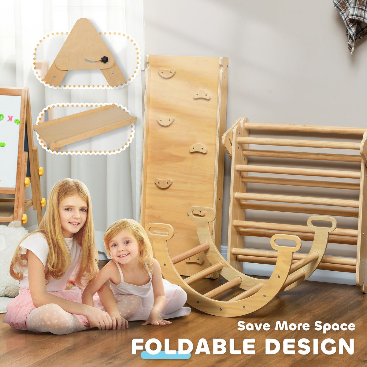 5 in 1 Pikler Triangle Set with Ladder, Ramp, Arch, for 18-48 months, Multicolour-Toys & Games > Baby & Toddler Toys > Kids Gym & Playmats-DECOROLALA