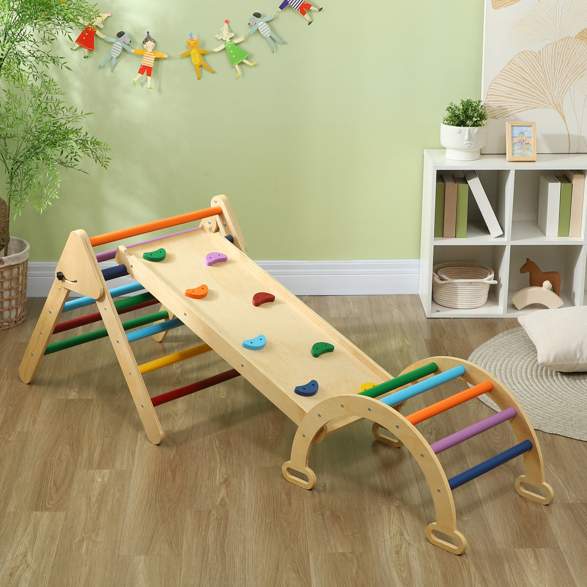 5 in 1 Pikler Triangle Set with Ladder, Ramp, Arch, for 18-48 months, Multicolour-Toys & Games > Baby & Toddler Toys > Kids Gym & Playmats-DECOROLALA