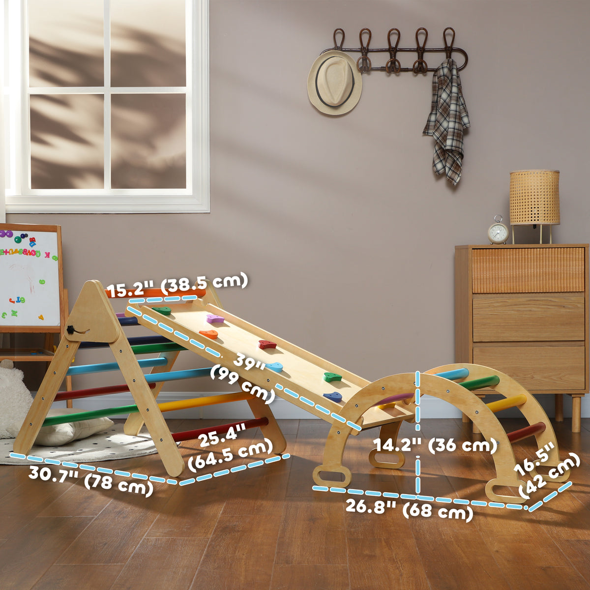 5 in 1 Pikler Triangle Set with Ladder, Ramp, Arch, for 18-48 months, Multicolour-Toys & Games > Baby & Toddler Toys > Kids Gym & Playmats-DECOROLALA
