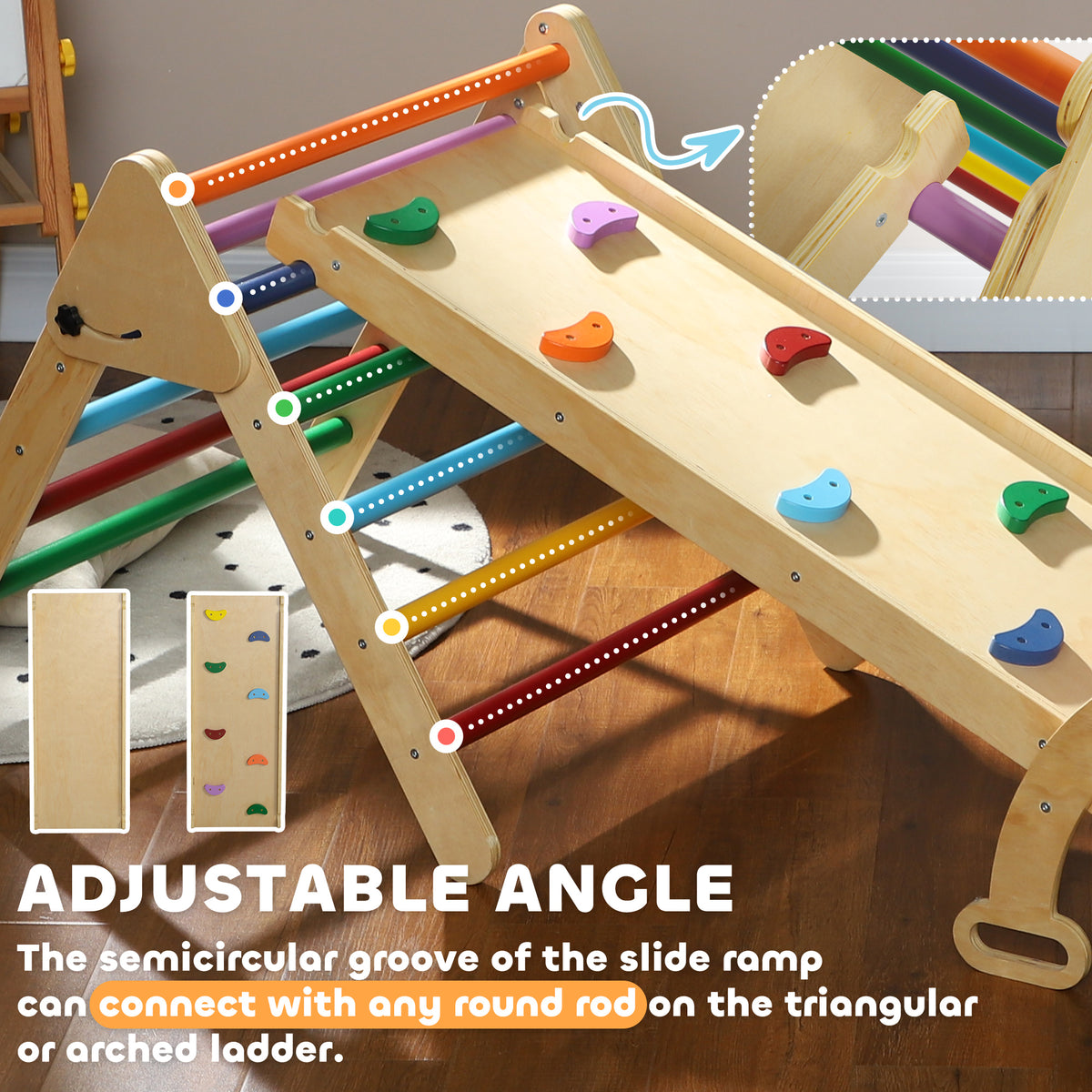 5 in 1 Pikler Triangle Set with Ladder, Ramp, Arch, for 18-48 months, Multicolour-Toys & Games > Baby & Toddler Toys > Kids Gym & Playmats-DECOROLALA
