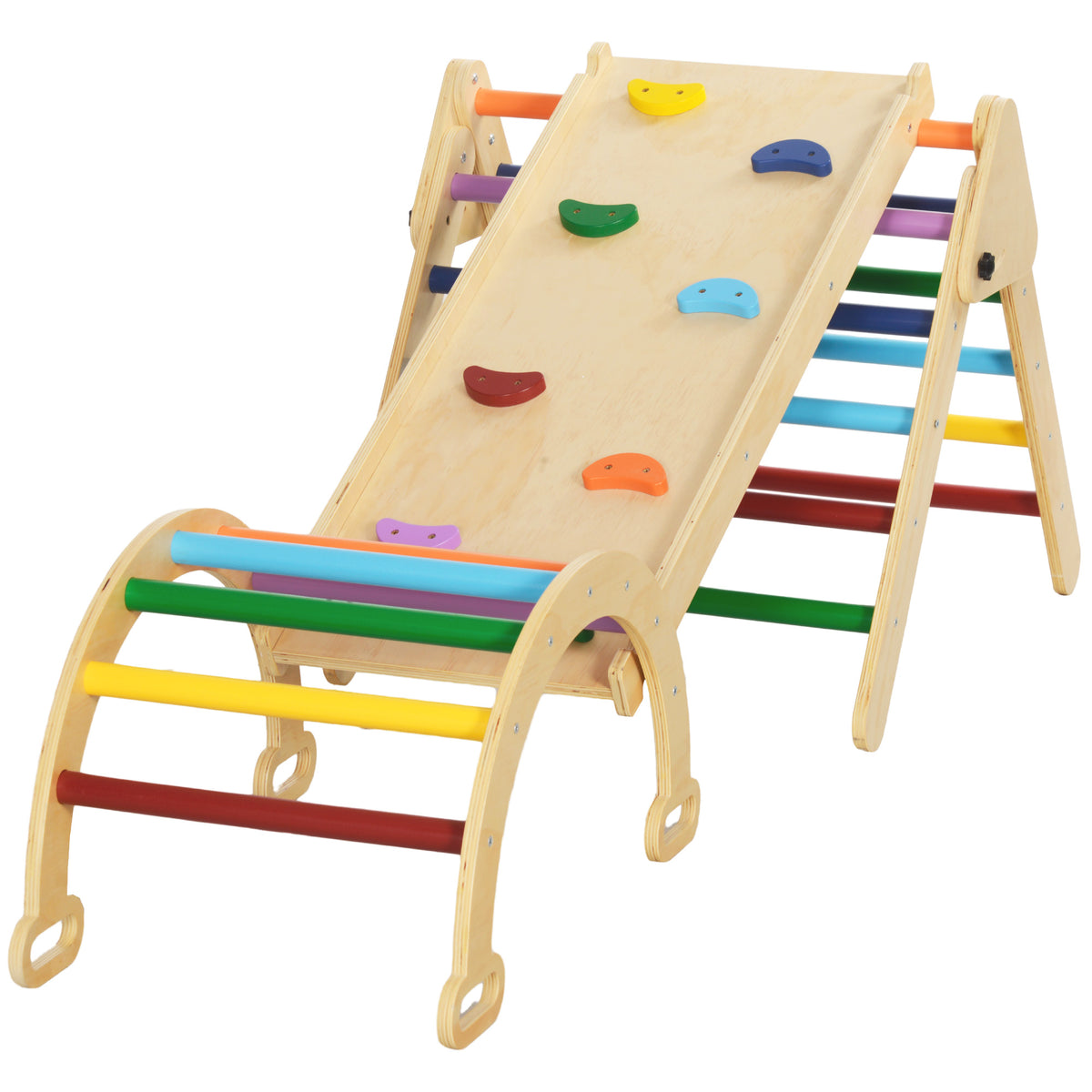 5 in 1 Pikler Triangle Set with Ladder, Ramp, Arch, for 18-48 months, Multicolour-Toys & Games > Baby & Toddler Toys > Kids Gym & Playmats-DECOROLALA