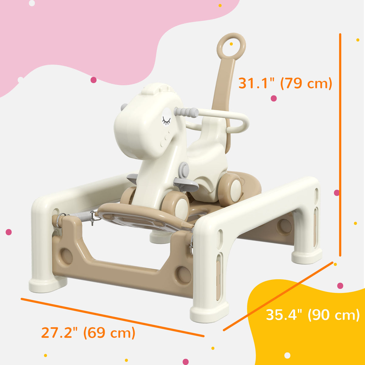 5 in 1 Rocking Horse for Toddlers 1-6 Years with Balance Board, Push Handle, 4 Smooth Wheels-Toys & Games > Baby & Toddler Toys > Riding & Rocking Toys > Rocking Horses-DECOROLALA
