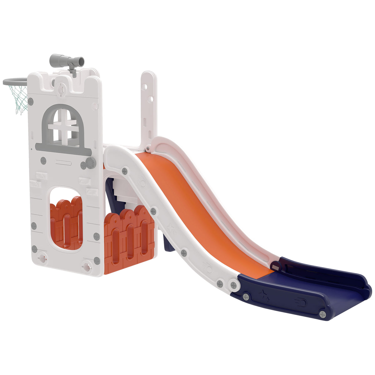 5 in 1 Toddler Slide with Basketball Hoop, Climber, Telescope, Storage Basket, for 1-3 Years Kids Indoor Use-Toys & Games > Kids Outdoor Play > Gym Sets & Swings-DECOROLALA