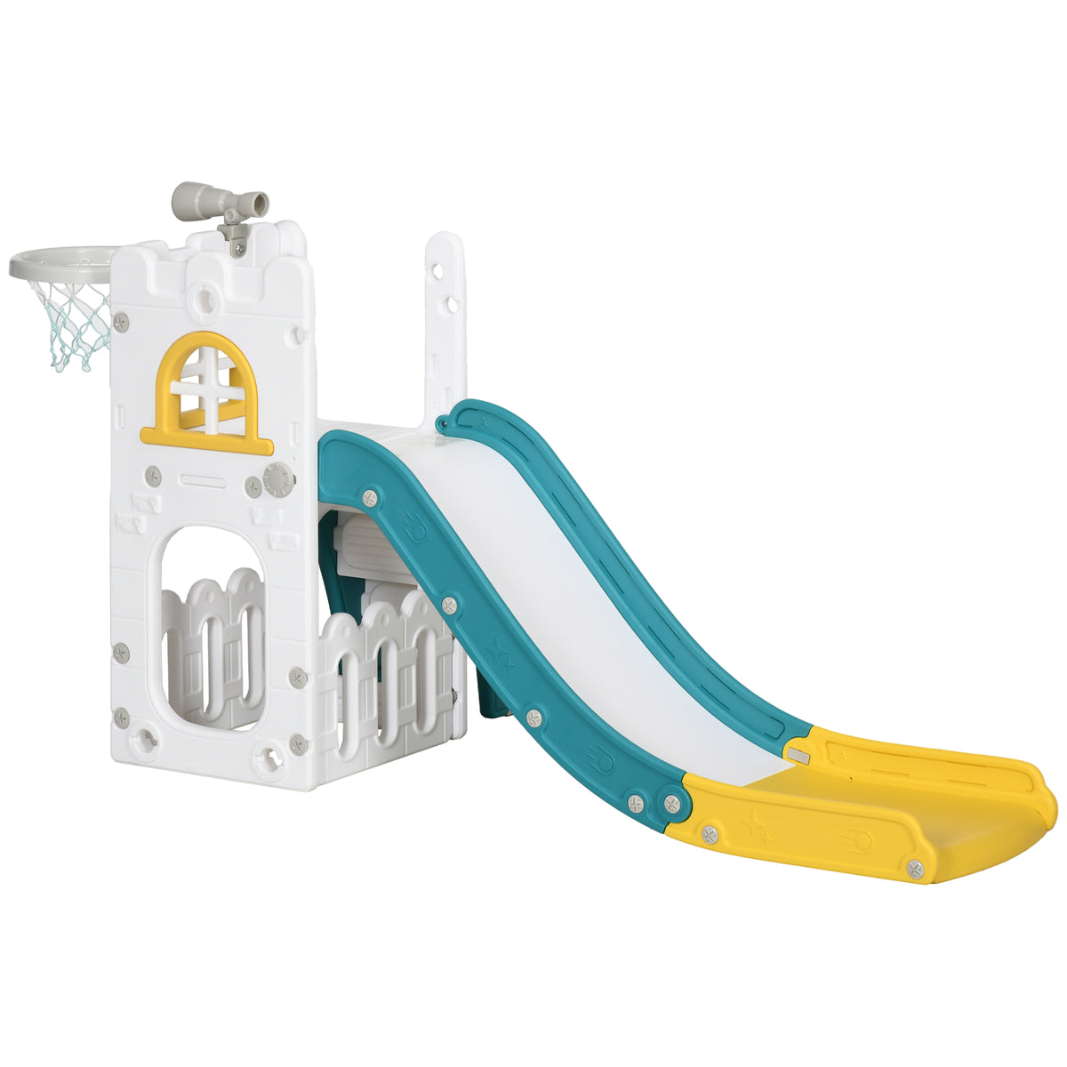 5-in-1 Toddler Slide with Basketball Hoop and Storage - White-Toys & Games > Kids Outdoor Play > Gym Sets & Swings-DECOROLALA