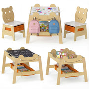 5-in-1 Toddler Table and 2 Chairs Cute Art Desk Set with Reversible Chalkboard Whiteboard-Natural-Kids Tables & Chair Sets-DECOROLALA