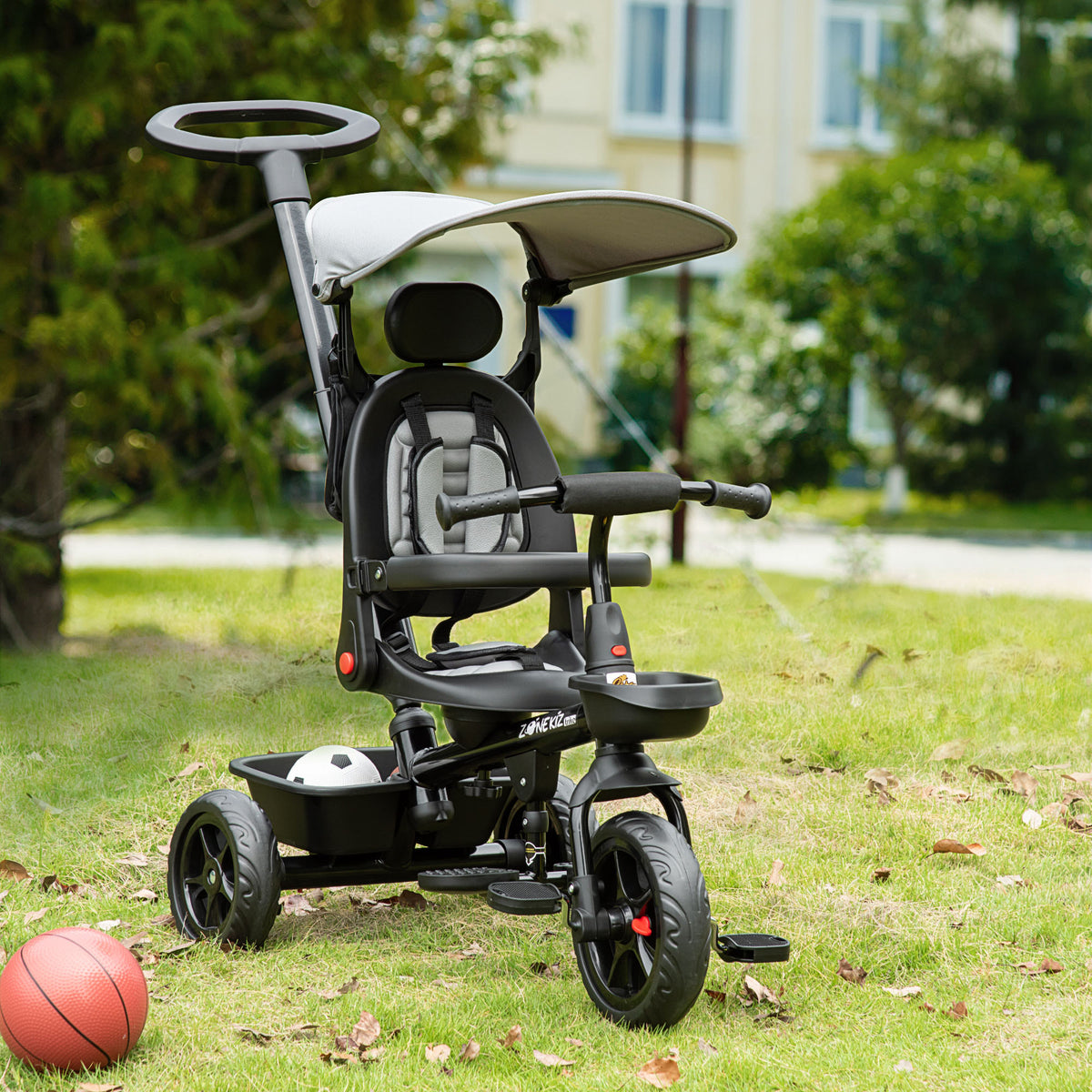 Tricycle for Toddler 5 in 1 Kids Trike, Converts Stroller to Toddler Bike, Adjustable Backrest & Flat Canopy, Detachable Guardrail & Handle for 1-5 Years Old-Toys & Games > Baby & Toddler Toys > Riding & Rocking Toys > Tricycles for Kids-DECOROLALA