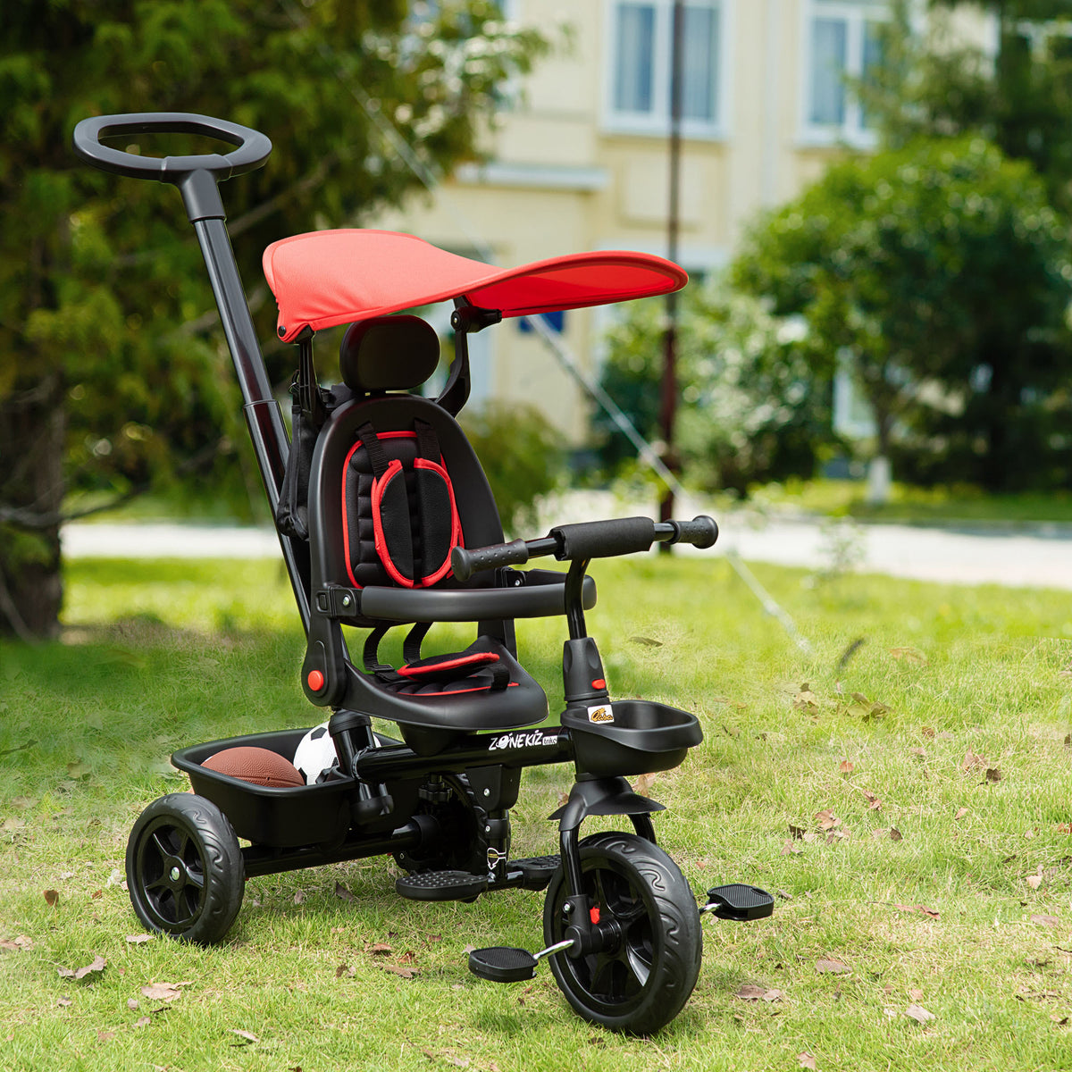 Tricycle for Toddler 5 in 1 Kids Trike, Converts Stroller to Toddler Bike, Adjustable Backrest & Flat Canopy, Detachable Guardrail & Handle for 1-5 Years Old-Toys & Games > Baby & Toddler Toys > Riding & Rocking Toys > Tricycles for Kids-DECOROLALA