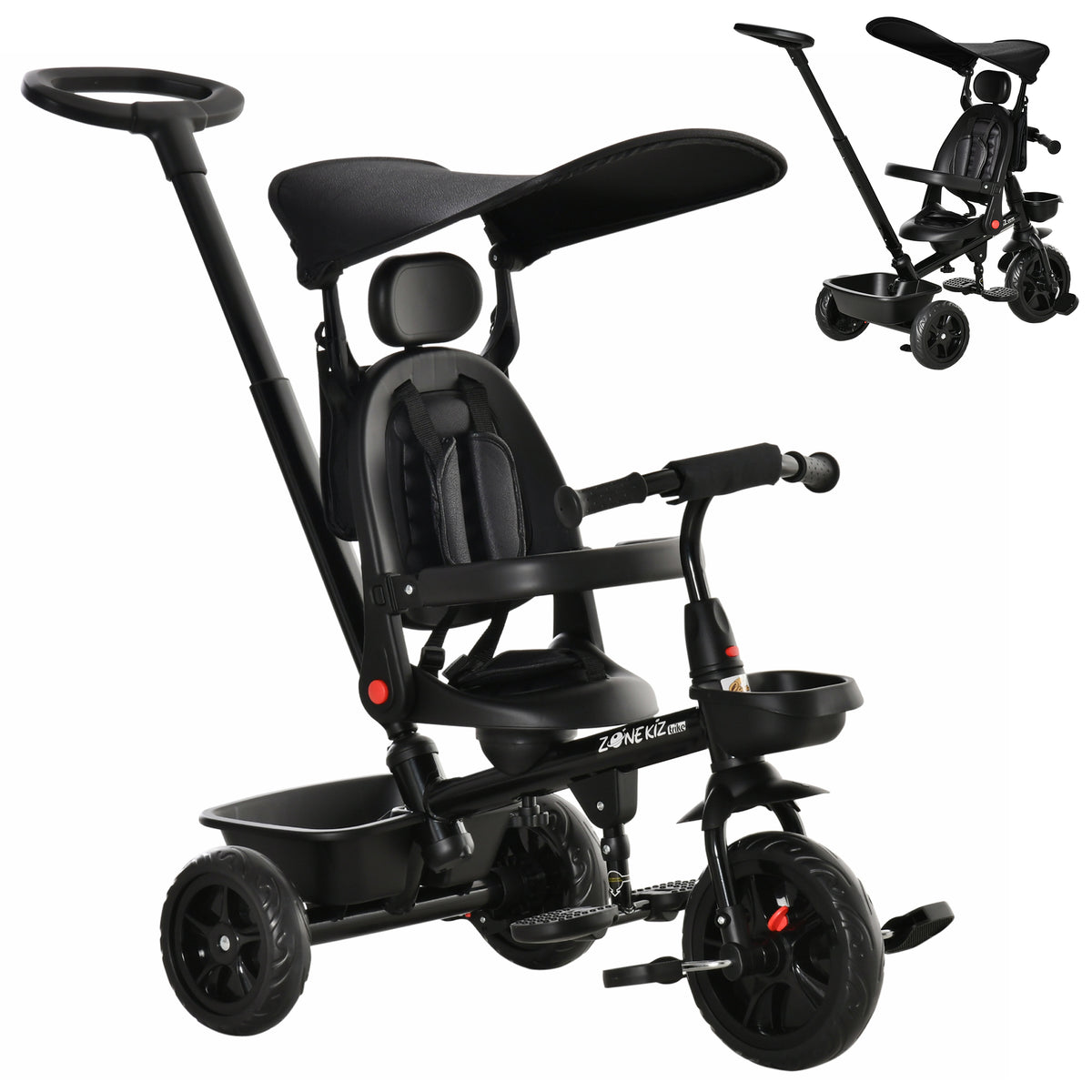Tricycle for Toddler 5 in 1 Kids Trike, Converts Stroller to Toddler Bike, Adjustable Backrest & Flat Canopy, Detachable Guardrail & Handle for 1-5 Years Old-Toys & Games > Baby & Toddler Toys > Riding & Rocking Toys > Tricycles for Kids-DECOROLALA