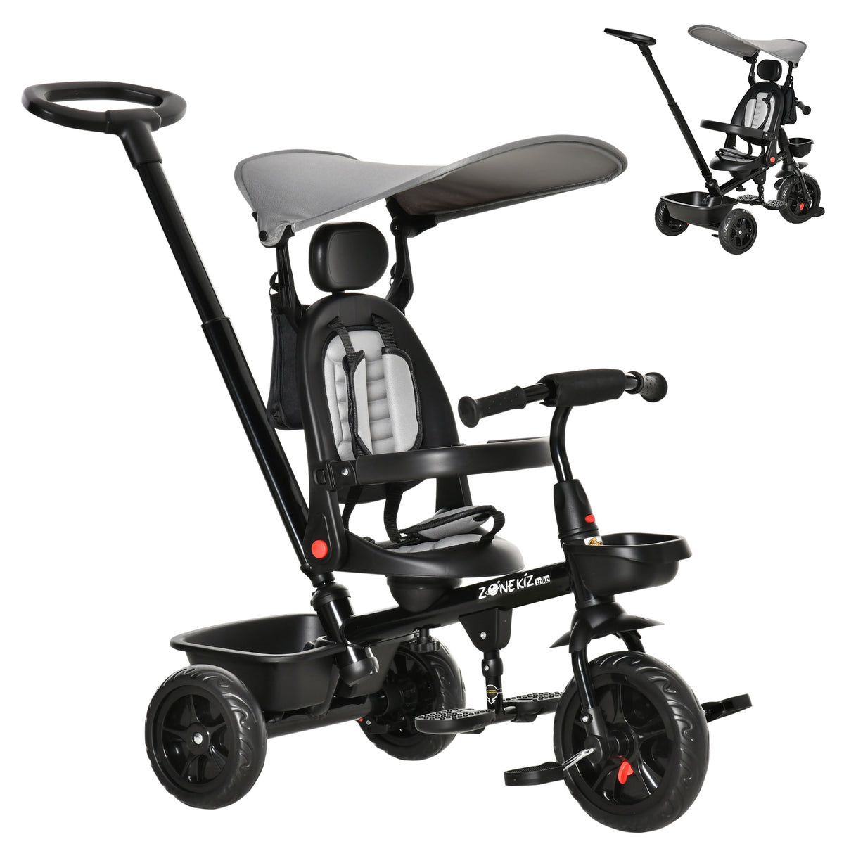 Tricycle for Toddler 5 in 1 Kids Trike, Converts Stroller to Toddler Bike, Adjustable Backrest & Flat Canopy, Detachable Guardrail & Handle for 1-5 Years Old-Toys & Games > Baby & Toddler Toys > Riding & Rocking Toys > Tricycles for Kids-DECOROLALA