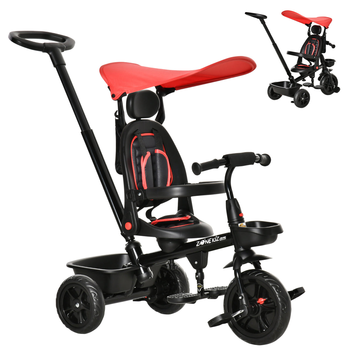Tricycle for Toddler 5 in 1 Kids Trike, Converts Stroller to Toddler Bike, Adjustable Backrest & Flat Canopy, Detachable Guardrail & Handle for 1-5 Years Old-Toys & Games > Baby & Toddler Toys > Riding & Rocking Toys > Tricycles for Kids-DECOROLALA