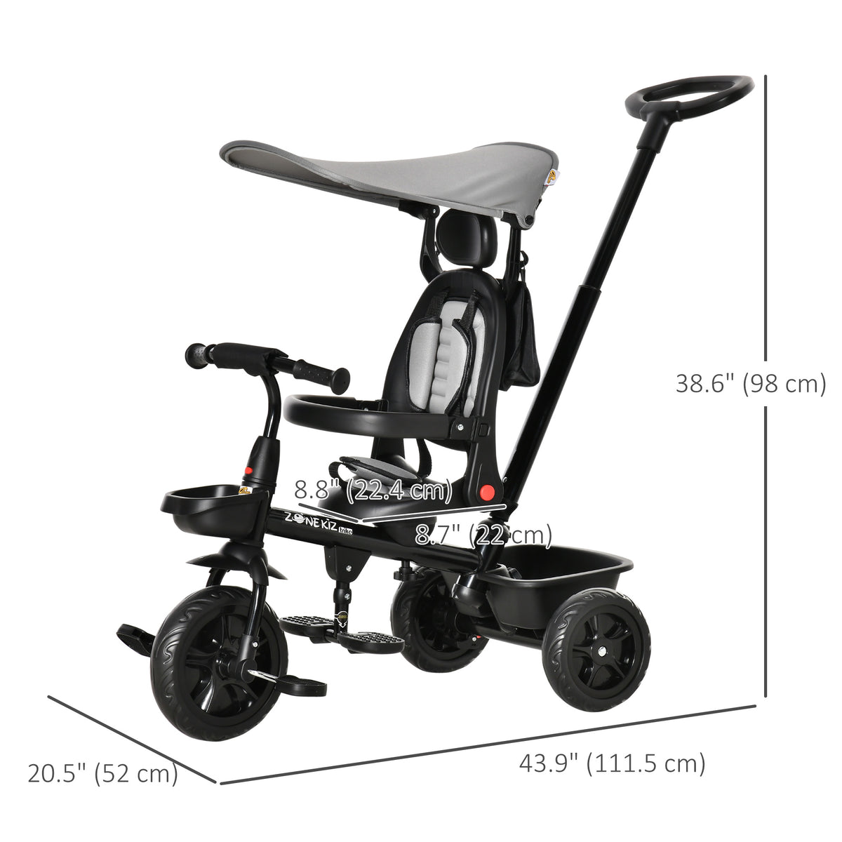 Tricycle for Toddler 5 in 1 Kids Trike, Converts Stroller to Toddler Bike, Adjustable Backrest & Flat Canopy, Detachable Guardrail & Handle for 1-5 Years Old-Toys & Games > Baby & Toddler Toys > Riding & Rocking Toys > Tricycles for Kids-DECOROLALA