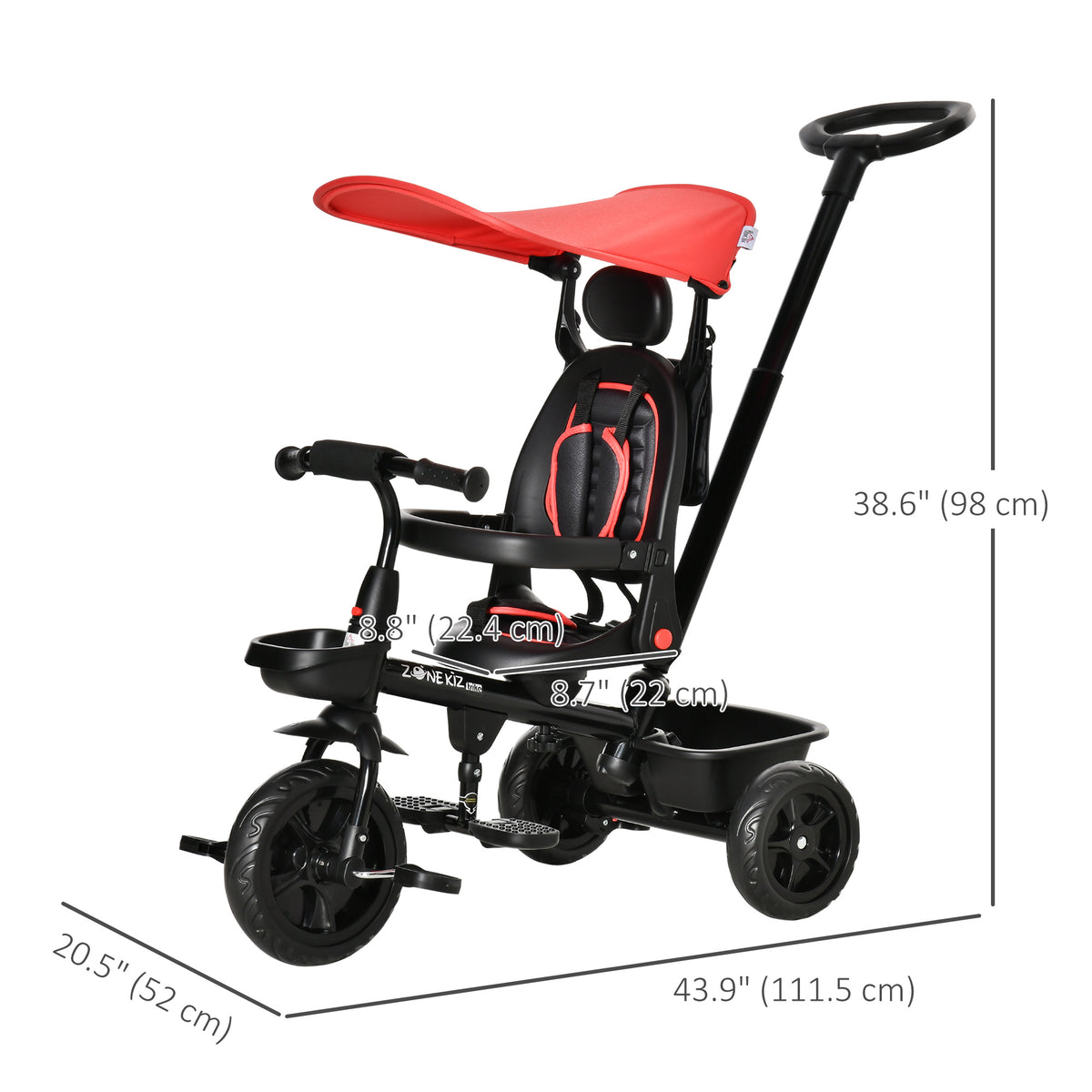 Tricycle for Toddler 5 in 1 Kids Trike, Converts Stroller to Toddler Bike, Adjustable Backrest & Flat Canopy, Detachable Guardrail & Handle for 1-5 Years Old-Toys & Games > Baby & Toddler Toys > Riding & Rocking Toys > Tricycles for Kids-DECOROLALA