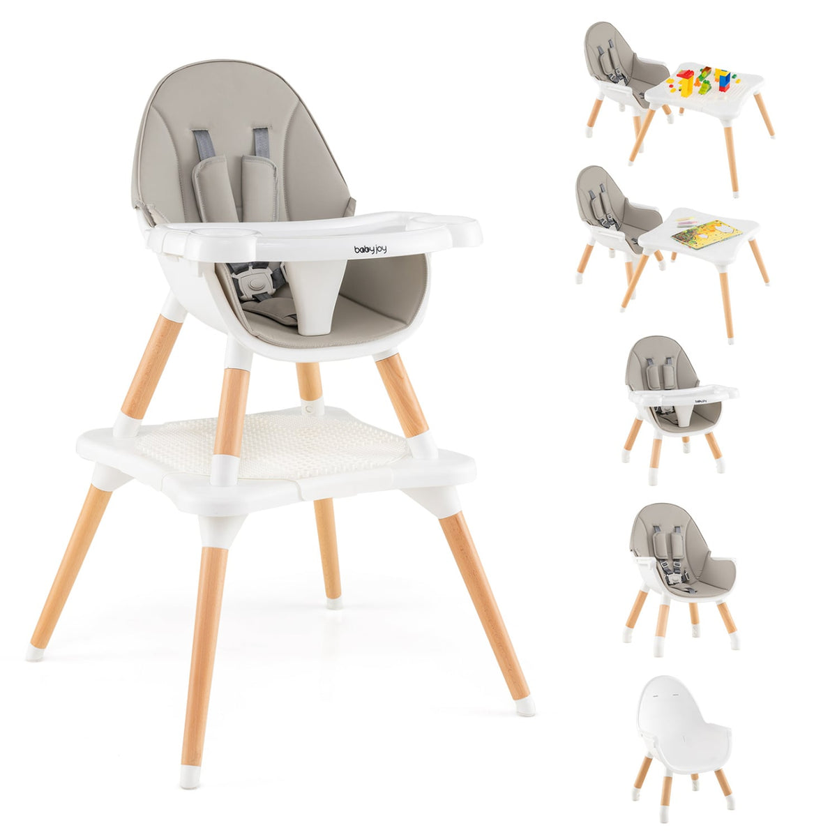 5-in-1 Wooden High Chair - Gray Convertible-High Chairs-DECOROLALA