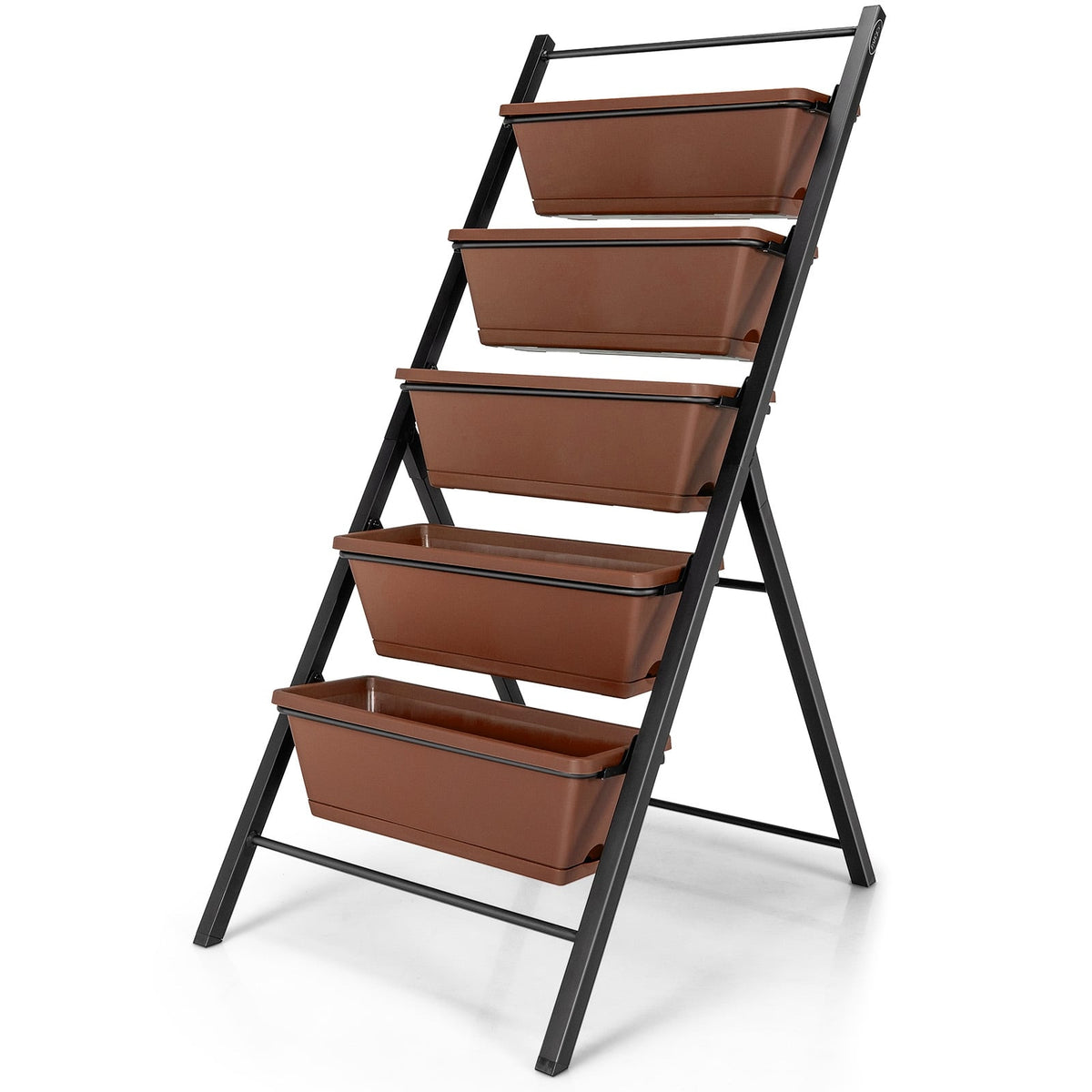 5-tier Vertical Garden Planter Box Elevated Raised Bed with 5 Container-Brown-Raised Garden Beds-DECOROLALA