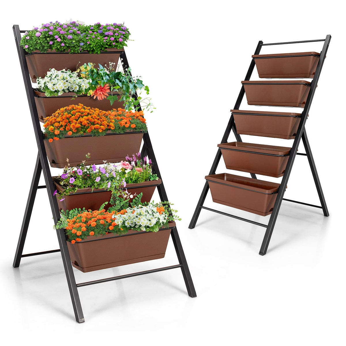 5-tier Vertical Garden Planter Box Elevated Raised Bed with 5 Container-Brown-Raised Garden Beds-DECOROLALA