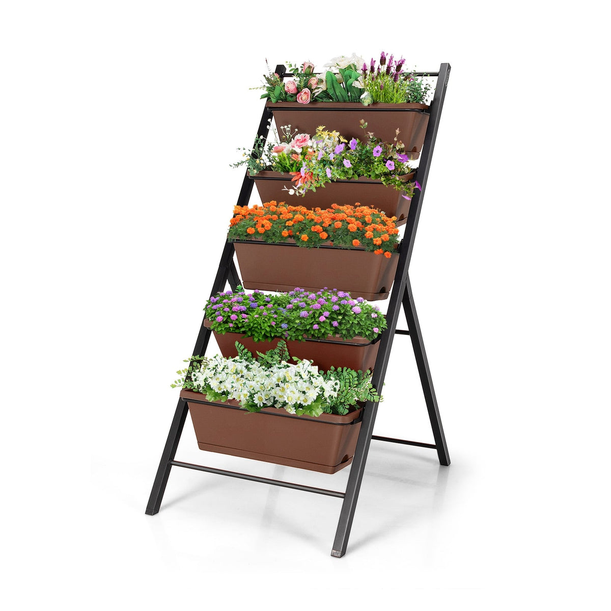 5-tier Vertical Garden Planter Box Elevated Raised Bed with 5 Container-Brown-Raised Garden Beds-DECOROLALA