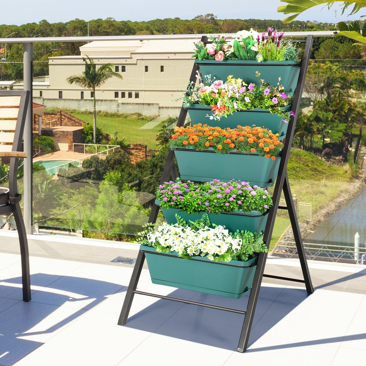 5-tier Vertical Garden Planter Box Elevated Raised Bed with 5 Container-Green-Raised Garden Beds-DECOROLALA