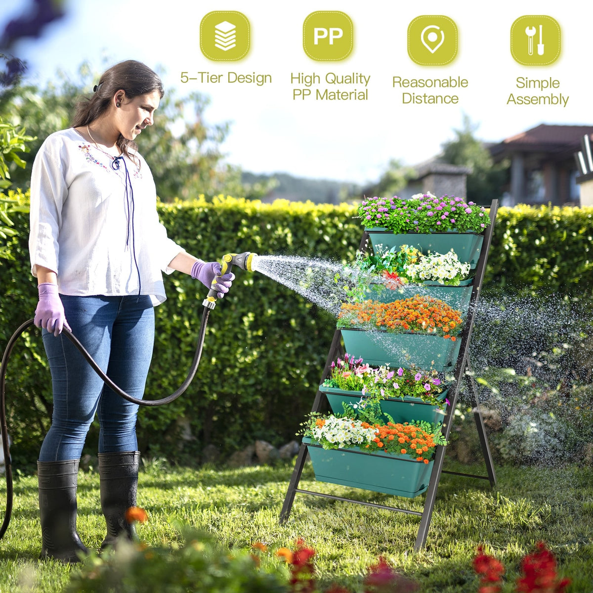 5-tier Vertical Garden Planter Box Elevated Raised Bed with 5 Container-Green-Raised Garden Beds-DECOROLALA